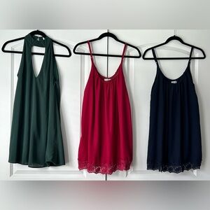 Tobi Set of Three Sleeveless Dresses with Lace Trim